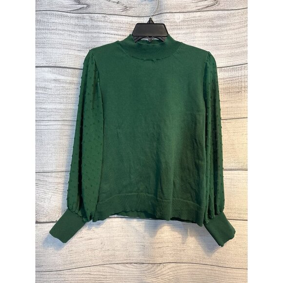 CeCe Green Sweater With Textured Sheer Sleeves Size M - Picture 1 of 3